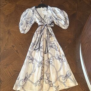 Zimmermann Cream and navy Long Sleeve Dress